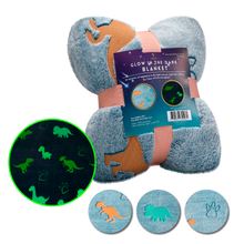 Load image into Gallery viewer, VUDECO Glow in The Dark Blanket for Kids 50 x 60 inches ( Footprint Dinosaur)