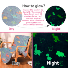 Load image into Gallery viewer, VUDECO Glow in The Dark Blanket for Kids 50 x 60 inches ( Footprint Dinosaur)