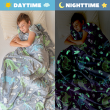 Load image into Gallery viewer, VUDECO Glow in The Dark Blanket for Kids 50 x 60 inches (Leaf Dinosaur)