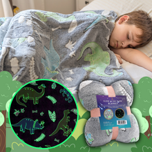 Load image into Gallery viewer, VUDECO Glow in The Dark Blanket for Kids 50 x 60 inches (Leaf Dinosaur)