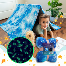 Load image into Gallery viewer, VUDECO Glow in The Dark Blanket for Kids 50 x 60 inches (Blue Space)