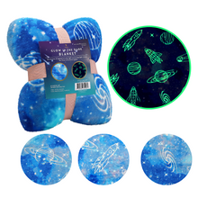 Load image into Gallery viewer, VUDECO Glow in The Dark Blanket for Kids 50 x 60 inches (Blue Space)