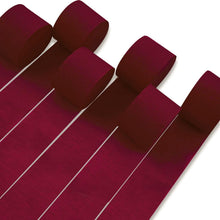 Load image into Gallery viewer, Burgundy Crepe Paper Streamers by PartyWoo: 6 Rolls, 492ft, 1.8in x 82ft Each, Thicker, Easy to Use, Multi-Purpose Decorations