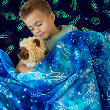 Load image into Gallery viewer, VUDECO Glow in The Dark Blanket for Kids 50 x 60 inches (Blue Space)