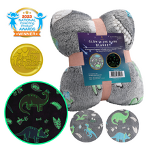 Load image into Gallery viewer, VUDECO Glow in The Dark Blanket for Kids 50 x 60 inches (Leaf Dinosaur)