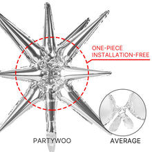 Load image into Gallery viewer, PartyWoo Silver Star Foil Balloons 10 pcs Different Sizes Pack of 42 27 22 Inch Large Spike Starburst Mylar Balloons and Ribbon for Graduation Wedding New Year Anniversary Birthday Party Decorations