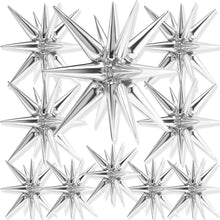 Load image into Gallery viewer, PartyWoo Silver Star Foil Balloons 10 pcs Different Sizes Pack of 42 27 22 Inch Large Spike Starburst Mylar Balloons and Ribbon for Graduation Wedding New Year Anniversary Birthday Party Decorations