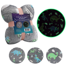 Load image into Gallery viewer, VUDECO Glow in The Dark Blanket for Kids 50 x 60 inches (Leaf Dinosaur)