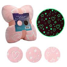 Load image into Gallery viewer, VUDECO Glow in The Dark Blanket for Kids 50 x 60 inches (Pink Heart)