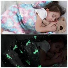 Load image into Gallery viewer, VUDECO Glow in The Dark Blanket for Kids 50 x 60 inches (Magical Unicorn)