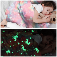 Load image into Gallery viewer, VUDECO Glow in The Dark Blanket for Kids 50 x 60 inches (Rainbow Unicorn)
