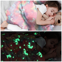 Load image into Gallery viewer, VUDECO Glow in The Dark Blanket for Kids 50 x 60 inches (Rainbow Unicorn)