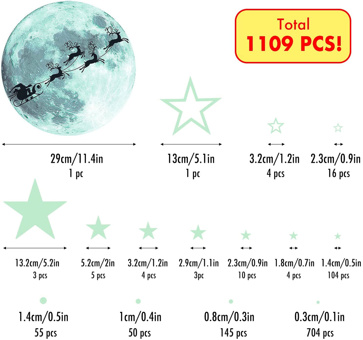 VUDECO 1109 Piece Glow In The Dark Stars and Moon Sticker for Kids Room  Decor