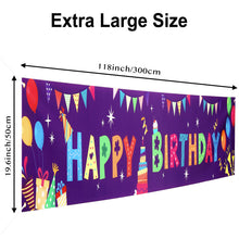 Load image into Gallery viewer, VUDECO Large Happy Birthday Banner Large 118" x 19.7" (Purple)