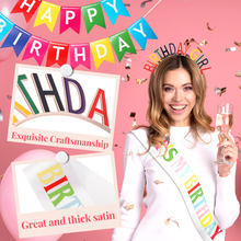 Load image into Gallery viewer, VUDECO Rainbow Birthday Party Set for Kids - Tiara, Sash, Banner