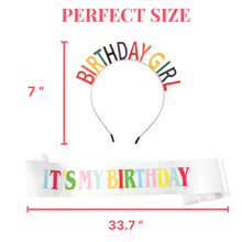 Load image into Gallery viewer, VUDECO Rainbow Birthday Party Set for Kids - Tiara, Sash, Banner
