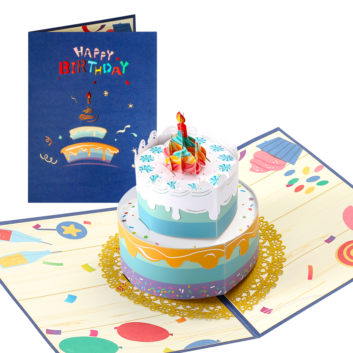 Creative 3D Pop-Up Birthday Card Colorful Flower Cake Pop Up Greeting...
