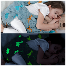 Load image into Gallery viewer, VUDECO Glow in The Dark Blanket for Kids 50 x 60 inches ( Footprint Dinosaur)
