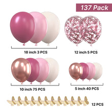 Load image into Gallery viewer, Partywoo Balloons，18&quot;12&quot;10&quot;5&quot; Pink Metal Rose Gold Confetti Latex Balloons
