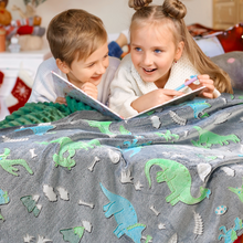 Load image into Gallery viewer, VUDECO Glow in The Dark Blanket for Kids 50 x 60 inches (Leaf Dinosaur)
