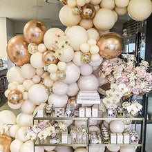 Load image into Gallery viewer, Partywoo 28Pcs Jungle Party Balloons Garland Arch Kit, Gold Apricot Balloons,Happy Birthday Banner with Artificial Tropical Palm Leaves
