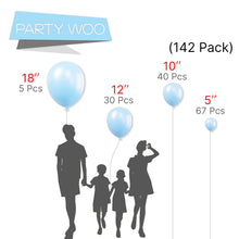 Load image into Gallery viewer, PartyWoo Baby Blue Balloons 142 pcs Different Sizes of 18 12 10 5 Inch Light Pastel Sky Aqua Blue Balloon Arch Kit Garland for Graduation Baby Shower Gender Reveal Party Decorations Blue-Q13
