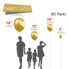 Load image into Gallery viewer, PartyWoo Metallic Gold Balloons, 85 pcs Gold Metallic Balloons Different Sizes Pack of 18 Inch 12 Inch 10 Inch 5 Inch Gold Balloons for Balloon Garland or Balloon Arch as Party Decorations, Gold-G101
