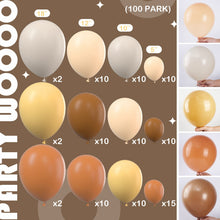 Load image into Gallery viewer, PartyWoo Brown Balloon Arch Kit Garland 100 pcs Shades of Brown Neutral Boho Tan Balloons Different Sizes of 18 12 10 5 Inch for Baby Shower Safari Wedding Anniversary Birthday Party Decorations
