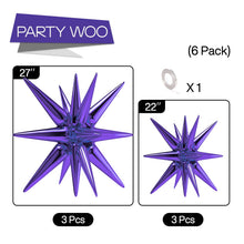 Load image into Gallery viewer, PartyWoo Purple Star Balloons 6 pcs, One-Piece 14-Pointed Starburst Balloons, 27 &amp; 22 inch Star Explosion Balloons with Ribbon, Point Star Foil Balloons, Large Mylar Balloons for Party Decorations
