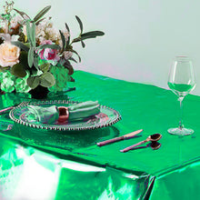 Load image into Gallery viewer, PartyWoo 3 pcs Green Foil Table Cover, 54 x 108 Inch Rectangle Waterproof Tablecloth for 6 to 8 Foot Tables, Disposable Plastic Party Tablecloth for Christmas Graduation Birthday Party Decorations
