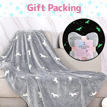 Load image into Gallery viewer, VUDECO Glow in The Dark Blanket for Kids 50 x 60 inches (Grey Unicorn)
