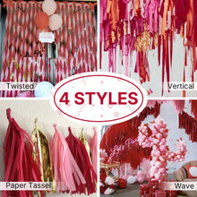 Load image into Gallery viewer, Burgundy Crepe Paper Streamers by PartyWoo: 6 Rolls, 492ft, 1.8in x 82ft Each, Thicker, Easy to Use, Multi-Purpose Decorations
