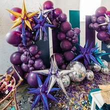 Load image into Gallery viewer, PartyWoo Purple Star Balloons 6 pcs, One-Piece 14-Pointed Starburst Balloons, 27 &amp; 22 inch Star Explosion Balloons with Ribbon, Point Star Foil Balloons, Large Mylar Balloons for Party Decorations

