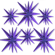 Load image into Gallery viewer, PartyWoo Purple Star Balloons 6 pcs, One-Piece 14-Pointed Starburst Balloons, 27 &amp; 22 inch Star Explosion Balloons with Ribbon, Point Star Foil Balloons, Large Mylar Balloons for Party Decorations
