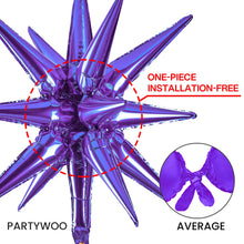 Load image into Gallery viewer, PartyWoo Purple Star Balloons 6 pcs, One-Piece 14-Pointed Starburst Balloons, 27 &amp; 22 inch Star Explosion Balloons with Ribbon, Point Star Foil Balloons, Large Mylar Balloons for Party Decorations
