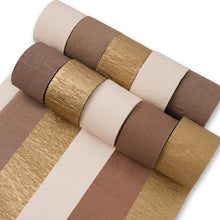 Load image into Gallery viewer, PartyWoo Crepe Paper Streamers 10 Rolls 820ft, Pack of Crepe Paper in Gold, White Sand and Brown, Crepe Paper for Birthday Decorations, Party Decorations, Wedding Decorations (1.8 in x 82 Ft/Roll)
