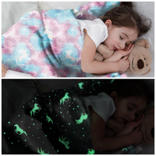 Load image into Gallery viewer, VUDECO Glow in The Dark Blanket for Kids 50 x 60 inches (Starry Unicorn)
