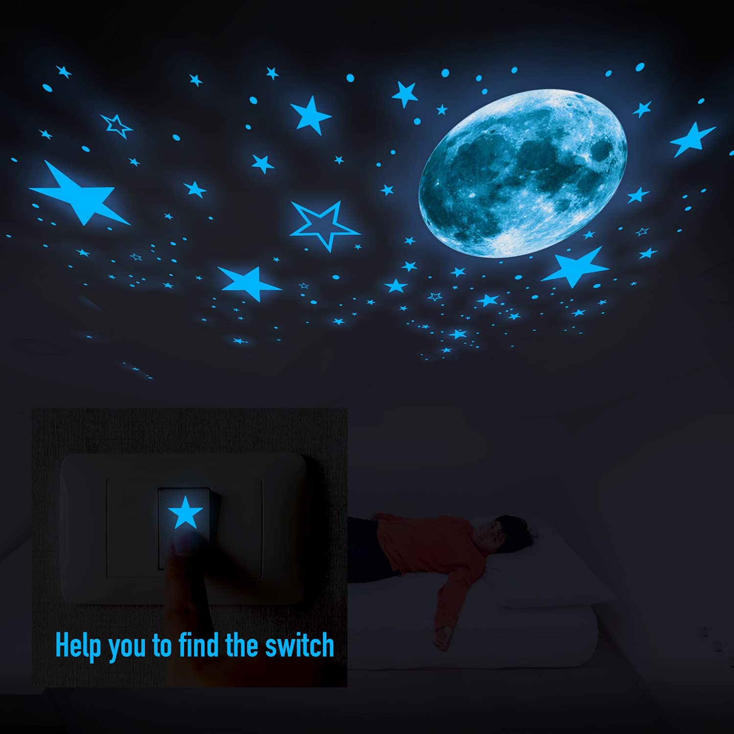 MAFOX Glow in The Dark Wall or Ceiling Stars with Moon Stickers – Luminous  Decal Stickers for Simulated Moon Effect at Night – Ideal Kids Decor or