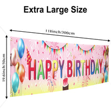 Load image into Gallery viewer, VUDECO Large Happy Birthday Banner Large 118&quot; x 19.7&quot;  (Pink)
