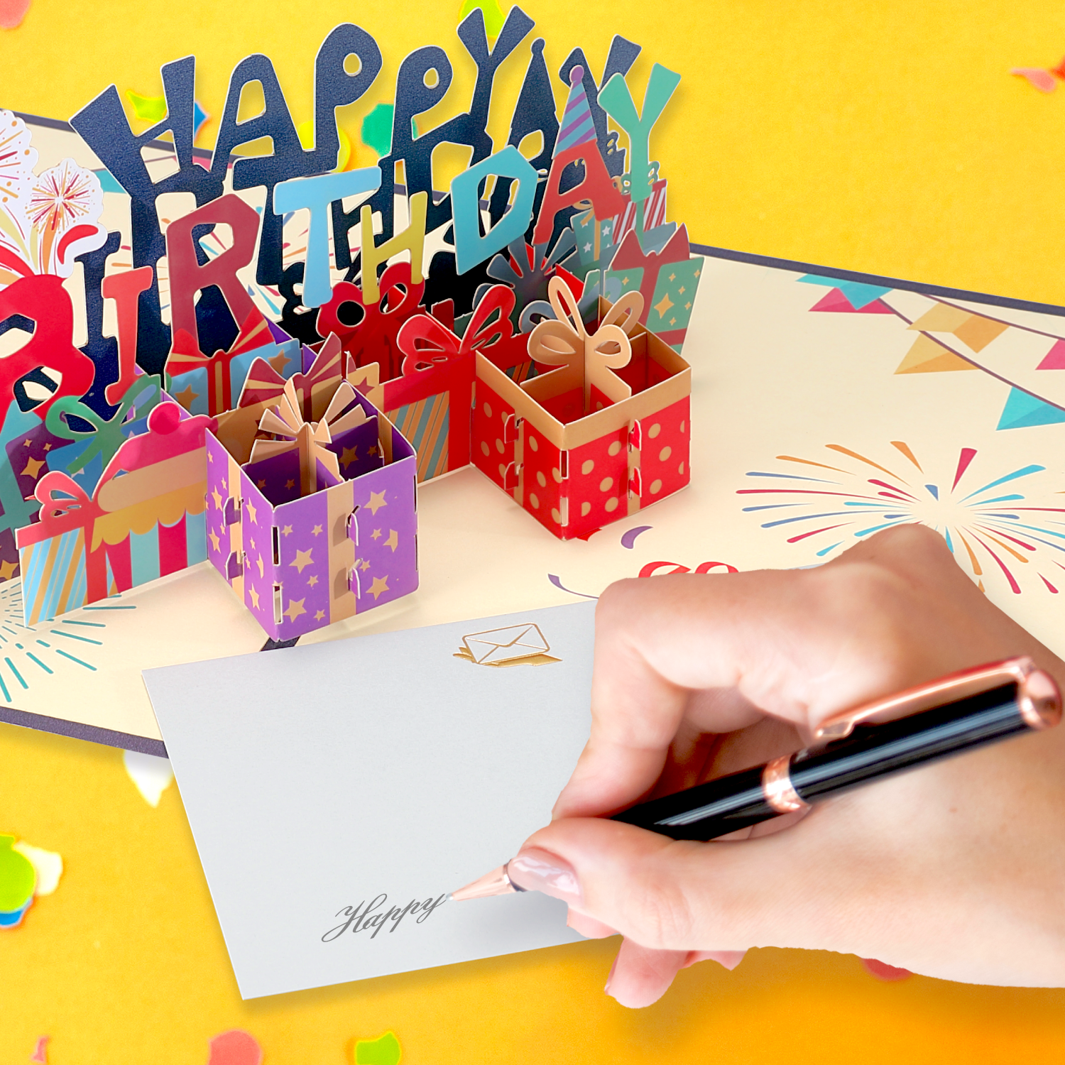 PopLife Carte d'anniversaire pop-up 3D « Happy Birthday » : :  Fournitures de bureau